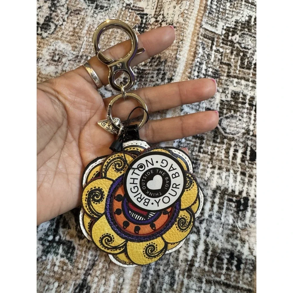 Brighton Bloom heart‎ Leather Flower Fob Key Chain NWT handbag charm